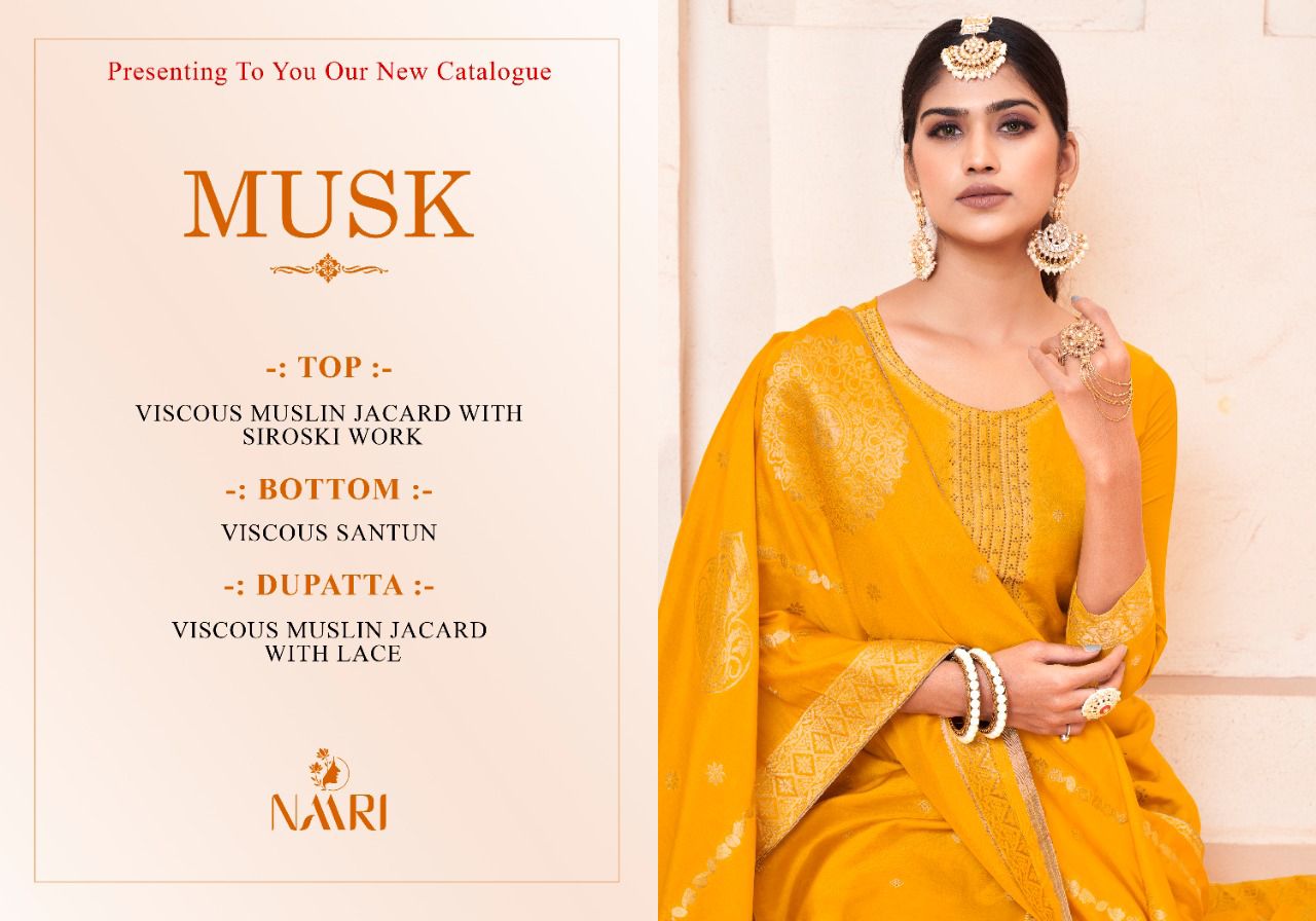 Nari Musk Muslin Jacquard Heavy Festive Wear Wholesale Designer Salwar Suits